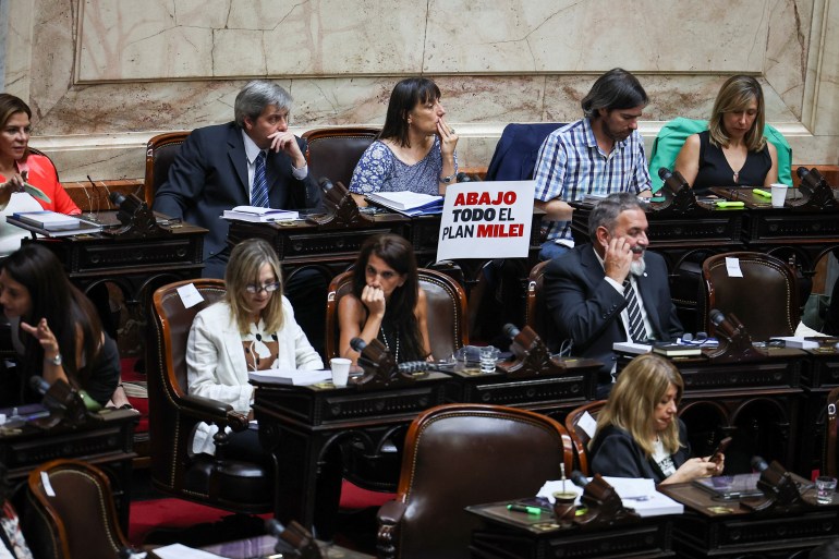 “A heated debate unfolds in Argentina’s legislative chambers over Milei’s comprehensive economic reform bill”